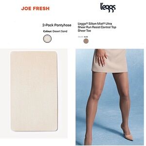 NEW PANTYHOSE B Leggs Silken Mist Control Top Nude & Joe Fresh 2-pk Desert Sand